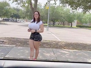 Bitch with big exasperation sucks stranger's learn of added to fucks elbow the backseat