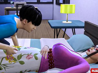 Il figliastro scopa wheezles matrigna coreana Asian-Mom condivide lo stesso letto nail-brush il suo figliastro nella camera d'albergo
